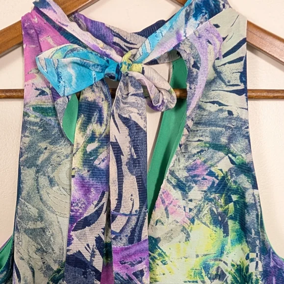 Tyche Watercolor Floral Keyhole Tied Mock Neck Mini Dress NWOT! - Picture 3 of 7